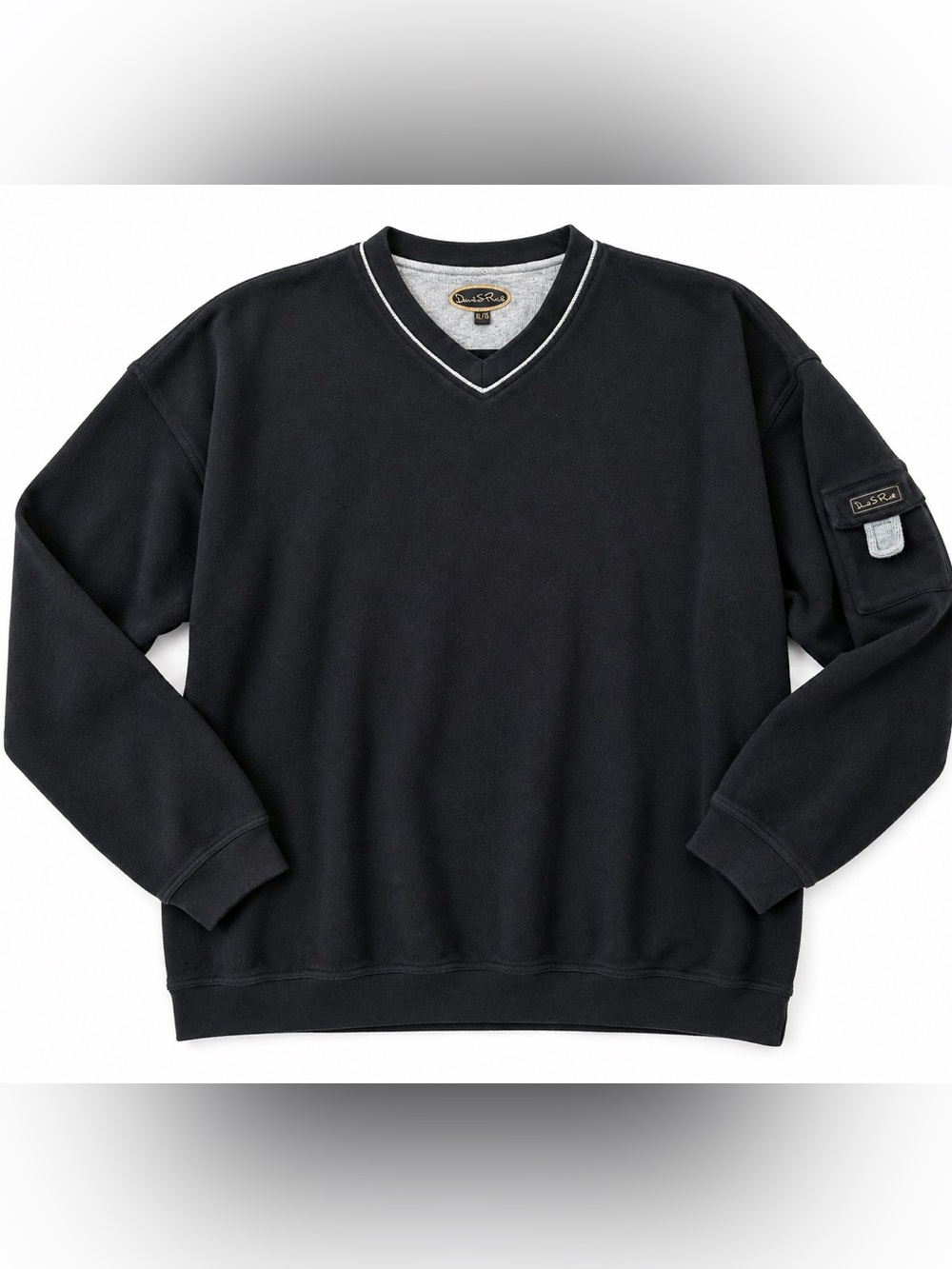 David S. Reid Black V-Neck Pullover • 100% Cotton Minimalist XL Big & Tall